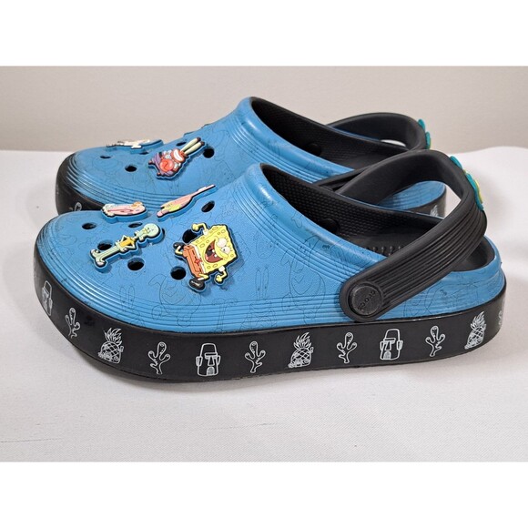 Crocs SpongeBob SquarePants Off Court Clog Blue Junior 2 J2 w/ Character Charms - Picture 1 of 11